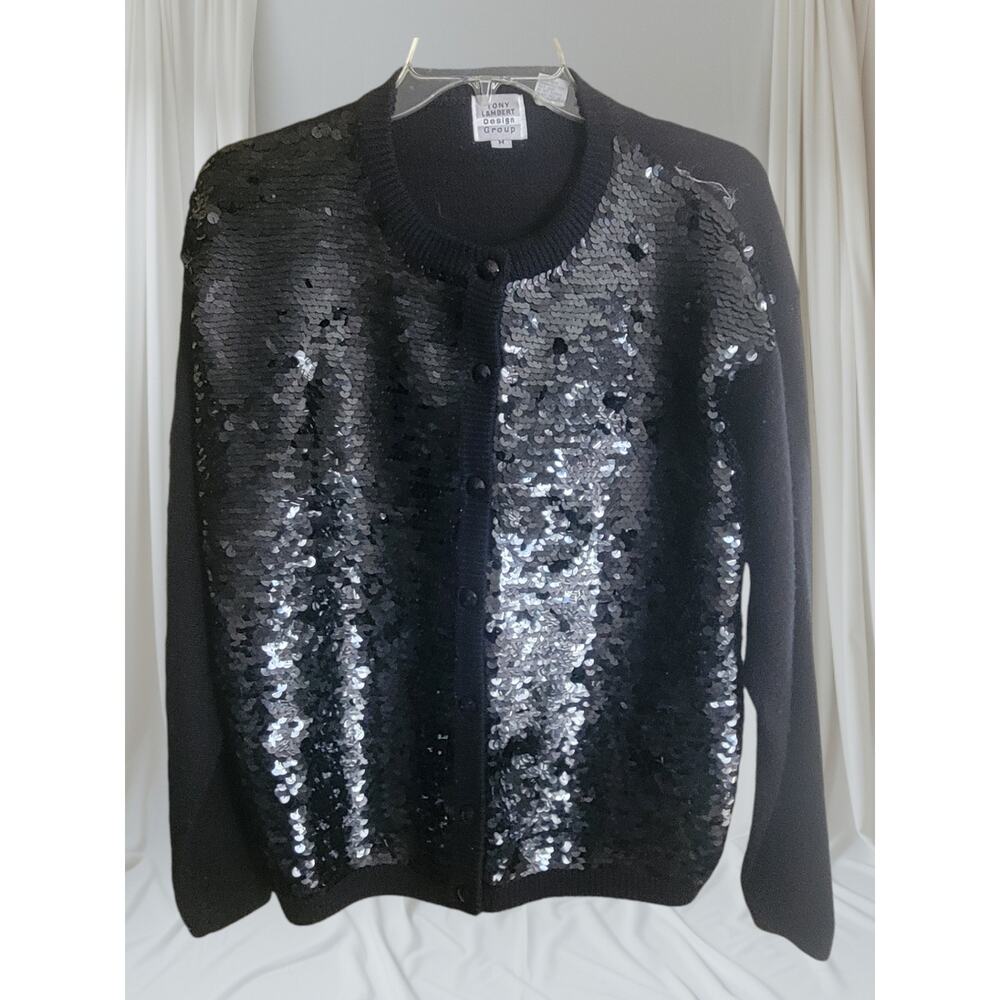 Tony Lambert Women Jacket Size Medium‎ Sequin Front Party Perfect Retro Glam